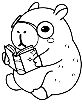 Cartoon capybara reading a book