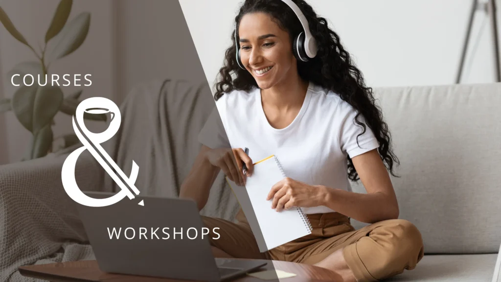 Woman learning during online education workshops and courses