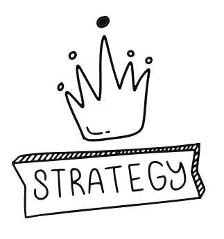 Pencil drawing of a crown with 'strategy' written below it