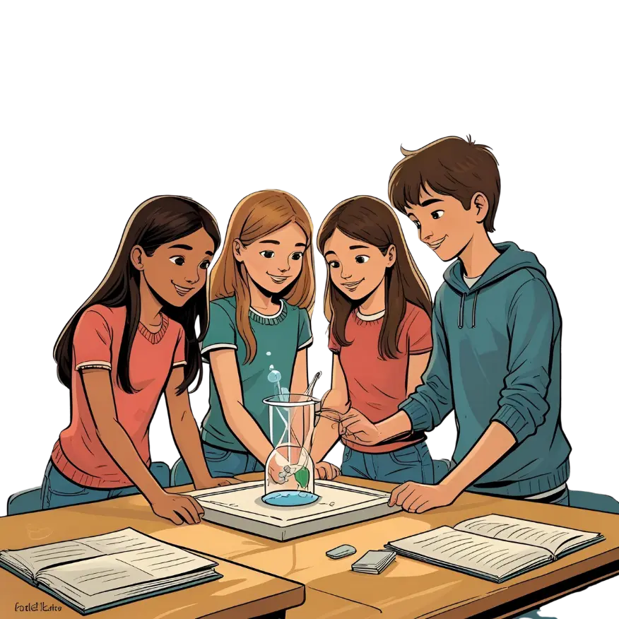 cartoon of children in school doing a science experiment