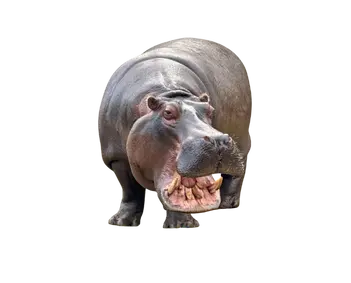 Hippopotamus with open mouth, showing large teeth