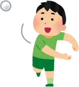 Cartoon boy in green clothes throwing a ball