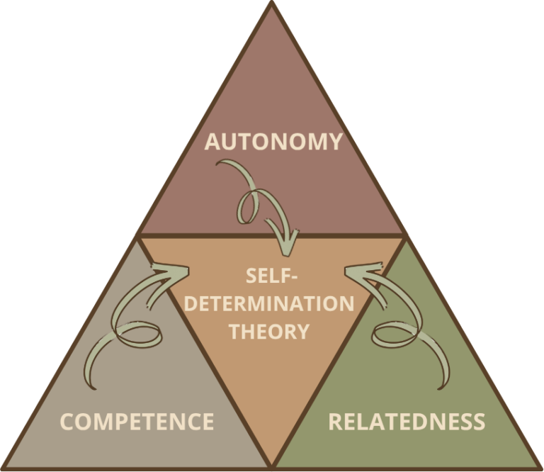 Diagram showing autonomy, competence, and relatedness as core needs in self-determination theory